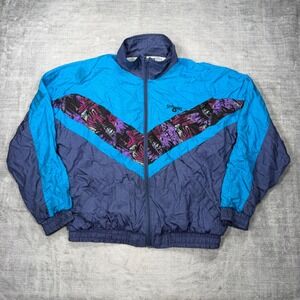 Spalding Jacket Mens XL Blue Vintage 90s Windbreaker Colorblock Abstract Track